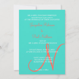 Turquoise Monogram Hearts Kaart