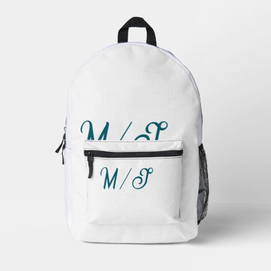 Turquoise monogram huwelijks koppel naam eenvoudig bedrukte rugzak (Voorkant)