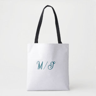 Turquoise monogram huwelijks koppel naam eenvoudig tote bag