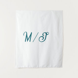 Turquoise monogram huwelijks koppel naam eenvoudig wandkleed