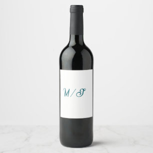 Turquoise monogram huwelijks koppel naam eenvoudig wijn etiket