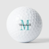 Turquoise Monogram Initiaal en Naam Gepersonalisee Golfballen (Voorkant)