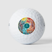 Turquoise Monogram Initiaal Mandala Abstracte Kuns Golfballen (Voorkant)