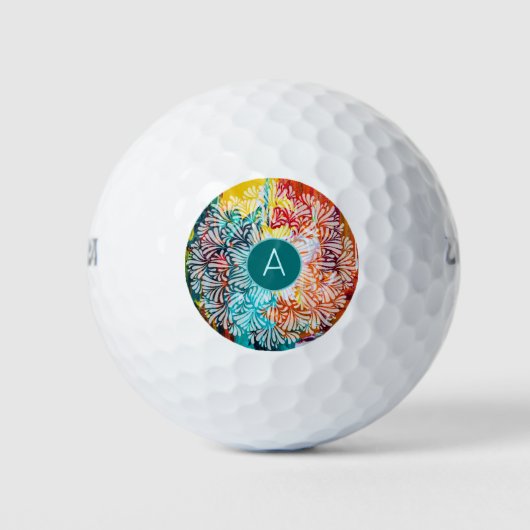 Turquoise Monogram Initiaal Mandala Abstracte Kuns Golfballen (Voorkant)