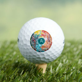 Turquoise Monogram Initiaal Mandala Abstracte Kuns Golfballen