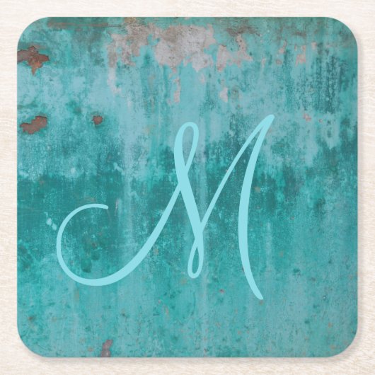 Turquoise Monogram Kartonnen Onderzetters (Voorkant)