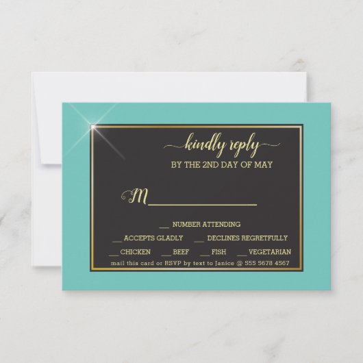 Turquoise Monogram 💍 Moderne Geometrisch RSVP Kaartje (Voorkant)