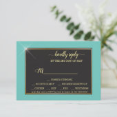 Turquoise Monogram 💍 Moderne Geometrisch RSVP Kaartje (Staand voorkant)