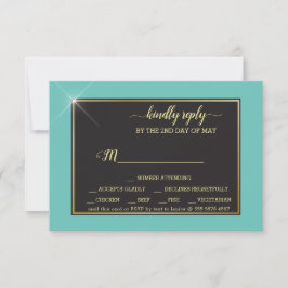 Turquoise Monogram 💍 Moderne Geometrisch RSVP Kaartje