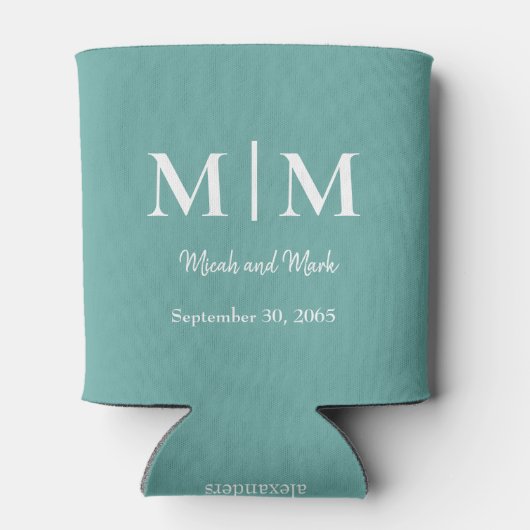 Turquoise Monogram & Names Wedding Koelbox Blikjeskoeler (Achterkant)
