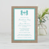Turquoise Monogram Seahorse Beach Bachelorette Kaart (Staand voorkant)
