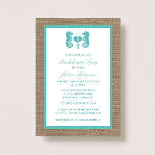 Turquoise Monogram Seahorse Beach Bachelorette Kaart