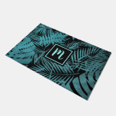 Turquoise monogram tropische palm patroon modern deurmat (Schuin)