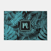 Turquoise monogram tropische palm patroon modern deurmat (Voorkant)