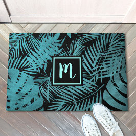 Turquoise monogram tropische palm patroon modern deurmat