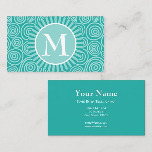 Turquoise Monogram Visitekaartjes - Fun Spirals (Voorkant / Achterkant)