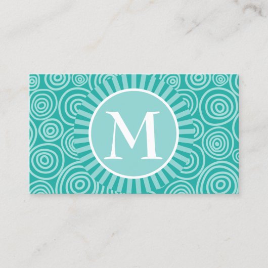 Turquoise Monogram Visitekaartjes - Fun Spirals (Voorkant)