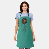 Turquoise Monogrammed Apron met Dreamweaver Schort (Gedragen)