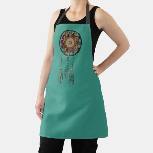 Turquoise Monogrammed Apron met Dreamweaver Schort (Insitu)