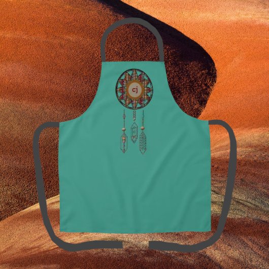 Turquoise Monogrammed Apron met Dreamweaver Schort