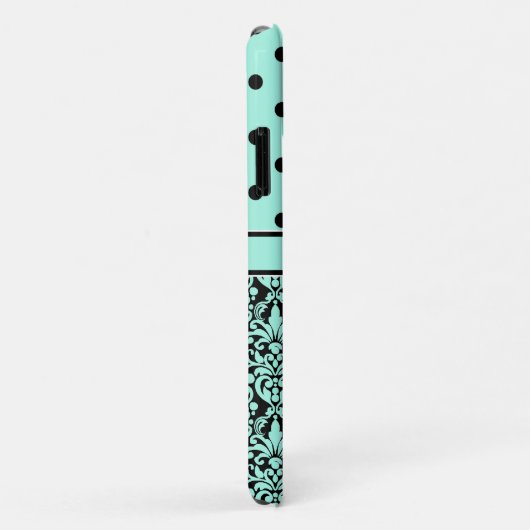 Turquoise Monogrammed Damask Polka Dots Pattern Case-Mate iPhone Case (Achterkant/rechts)