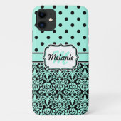 Turquoise Monogrammed Damask Polka Dots Pattern Case-Mate iPhone Case (Achterkant)