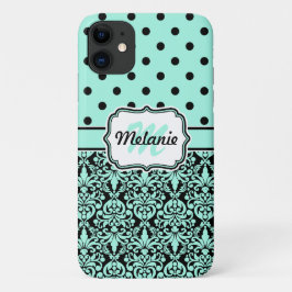 Turquoise Monogrammed Damask Polka Dots Pattern Case-Mate iPhone Case