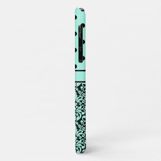 Turquoise Monogrammed Damask Polka Dots Pattern Case-Mate iPhone Case (Achterkant/links)