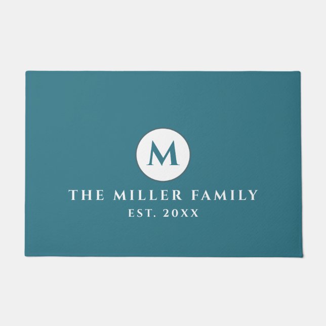 Turquoise Monogrammed Familienaam Doormat Deurmat (Voorkant)