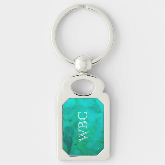 Turquoise Monogrammed Oblong Keyring Sleutelhanger (Voorkant)