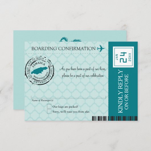 Turquoise Montego Bay Jamaica RSVP Kaart (Voorkant / Achterkant)