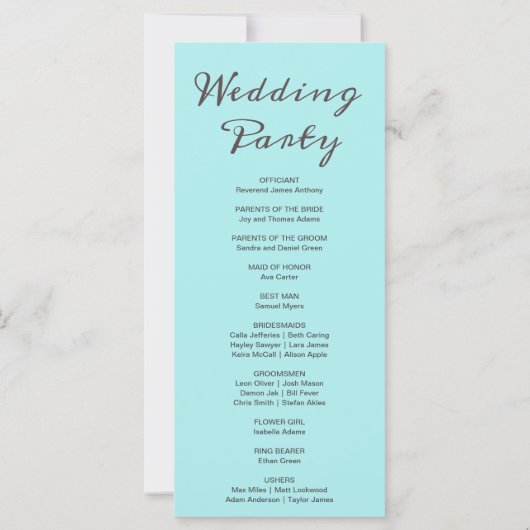 Turquoise Moon Phases Bord Blue Wedding Program (Achterkant)