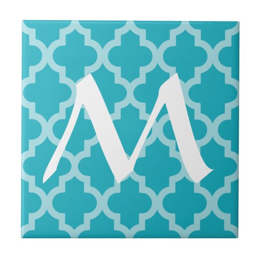 Turquoise Moroccan Moods Quatrefoil met Initiaal Tegeltje (Voorkant)