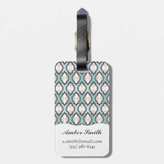 Turquoise Moroccan Pattern Bagagelabel (Achterkant verticaal)