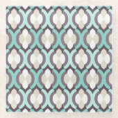 Turquoise Moroccan Pattern Glazen Onderzetter (Voorkant)