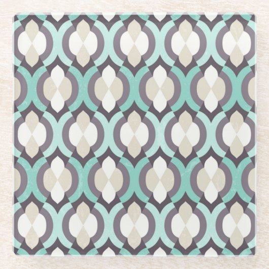 Turquoise Moroccan Pattern Glazen Onderzetter (Voorkant)