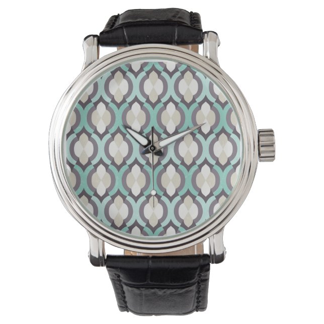 Turquoise Moroccan Pattern Horloge (Voorkant)