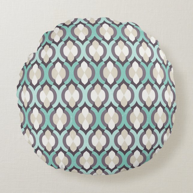 Turquoise Moroccan Pattern Rond Kussen (Voorkant)
