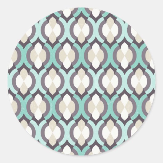 Turquoise Moroccan Pattern Ronde Sticker (Voorkant)
