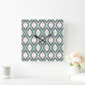 Turquoise Moroccan Pattern Vierkante Klok (Huis)