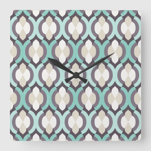 Turquoise Moroccan Pattern Vierkante Klok (Voorkant)