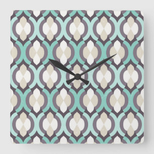 Turquoise Moroccan Pattern Vierkante Klok