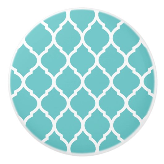 Turquoise Moroccan Quatrefoil Keramische Knop (Voorkant)
