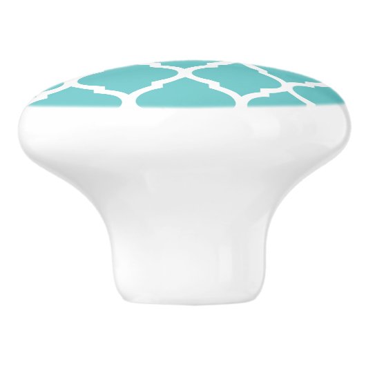 Turquoise Moroccan Quatrefoil Keramische Knop (Zijkant)