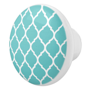 Turquoise Moroccan Quatrefoil Keramische Knop