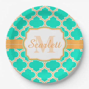 Turquoise Moroccan Quatrefoil Papieren Bordje