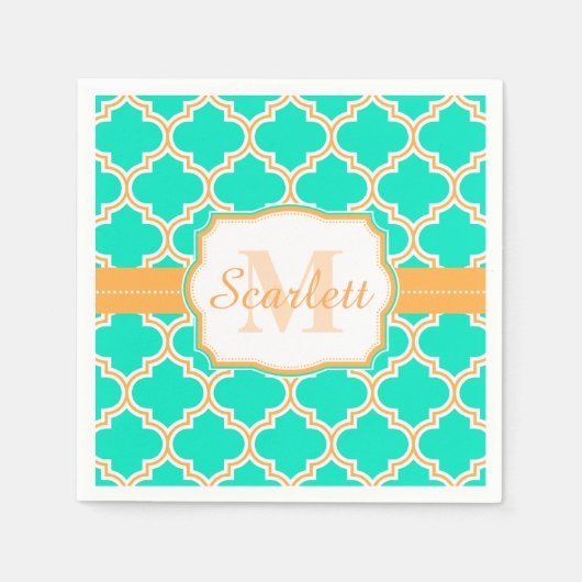 Turquoise Moroccan Quatrefoil Servet (Voorkant)