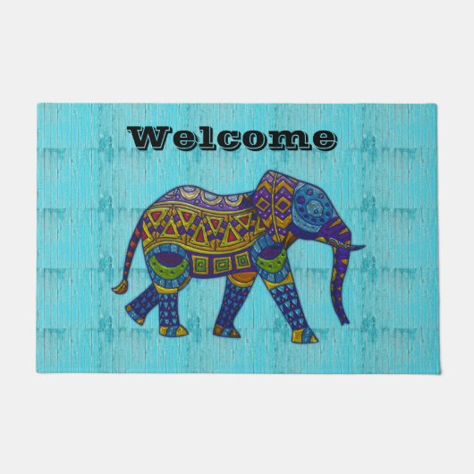Turquoise Mosaic Elephant door Mat (Voorkant)