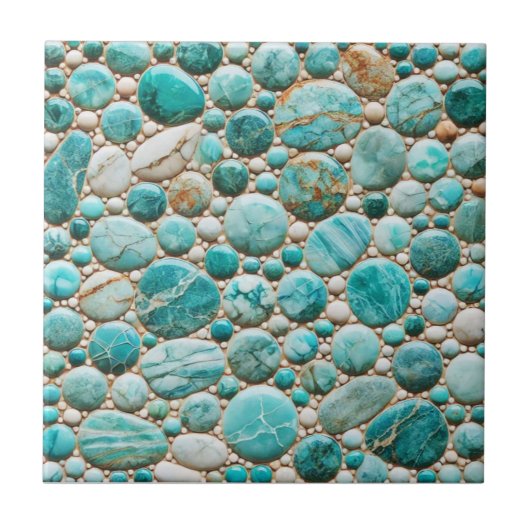 Turquoise Mozaïek Pebble Design Keramische Tegel Tegeltje (Voorkant)