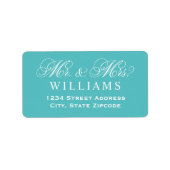Turquoise Mr en Mrs Script Trouwadres Etiket (Voorkant)